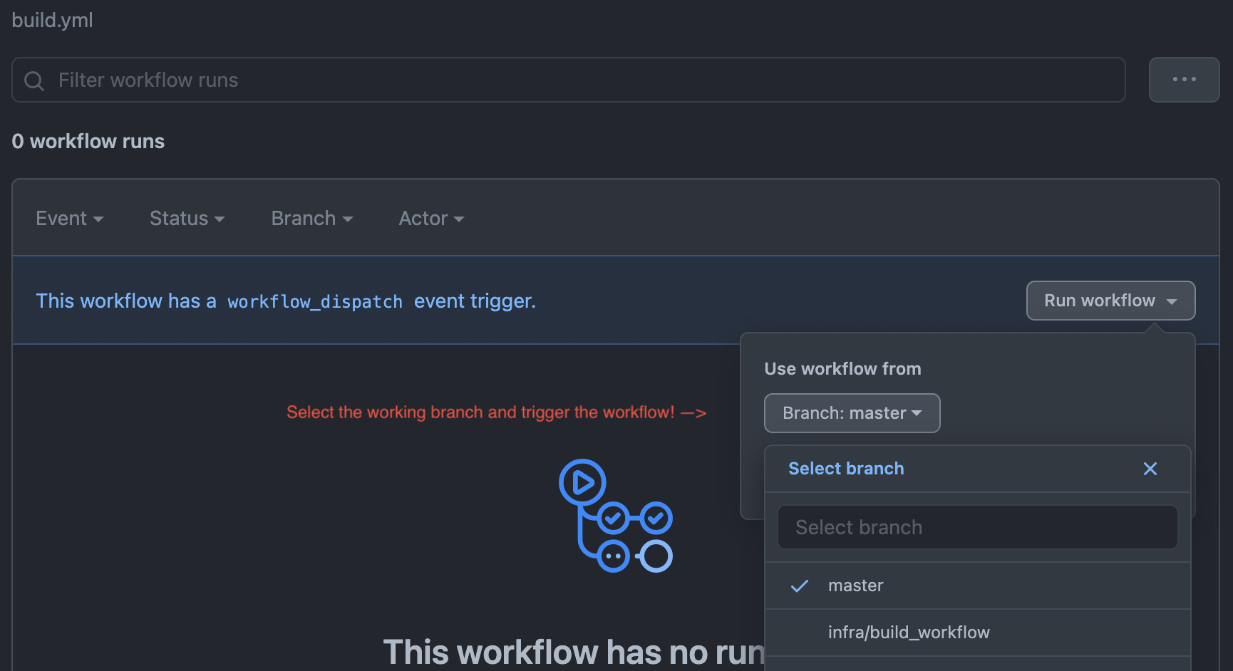 Run workflow from working branch